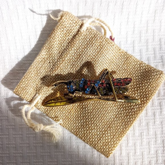 Grasshopper Bug Rhinestone Pin Broach - Picture 2 of 2